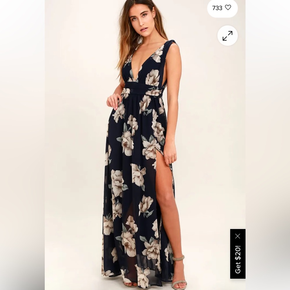 Garden Meandering Navy Blue Floral Print Maxi Dress S NWT